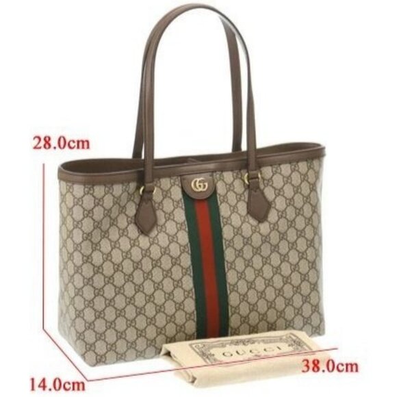 Authentic Gucci GG Supreme Ophidia Monogram Medium Shopping Tote Brown Tan Purse - Picture 10 of 10